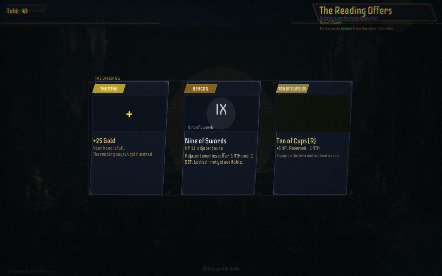 Reward screen with drawn offering cards